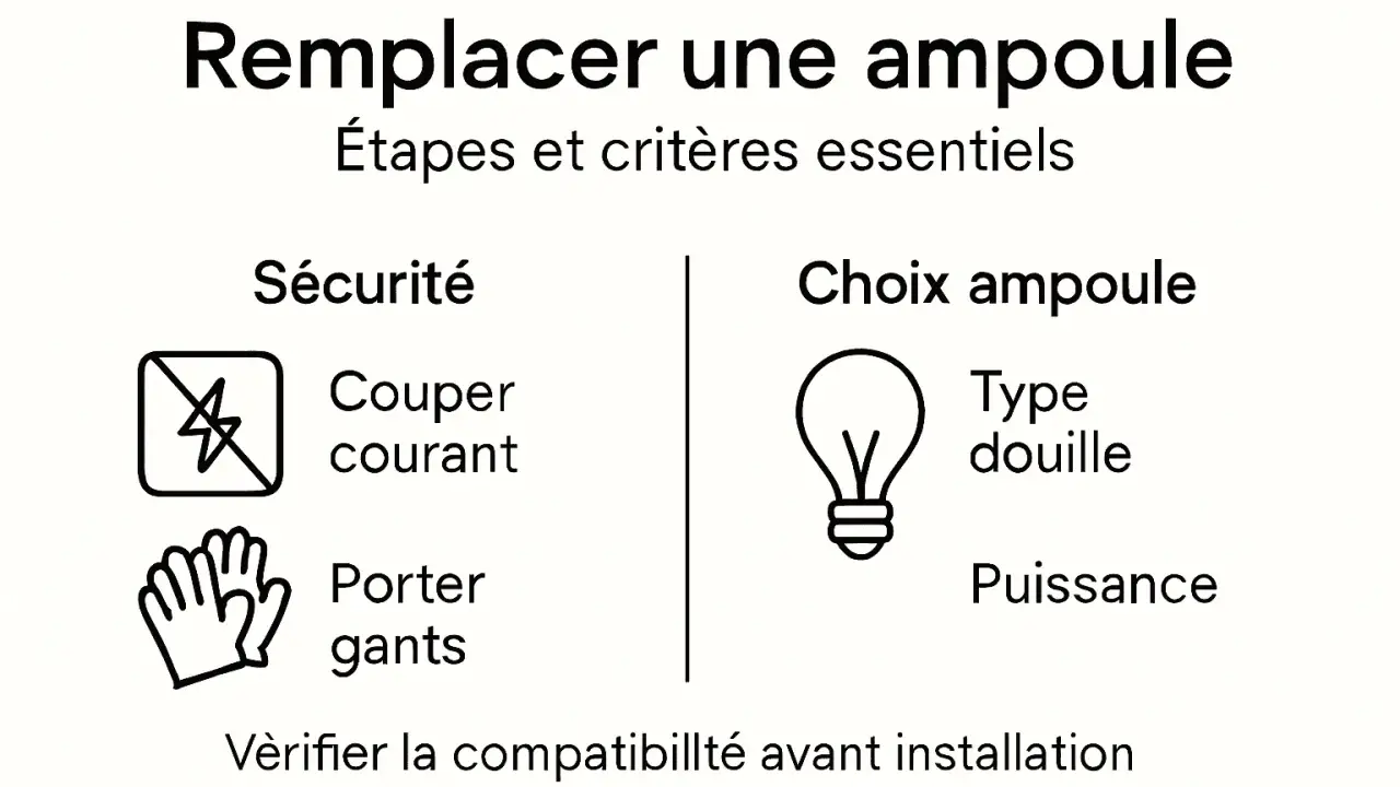 Guide pour changer une ampoule de plafonnier hublot : sécurité (couper courant, porter gants) et choix ampoule (type douille, puissance).
