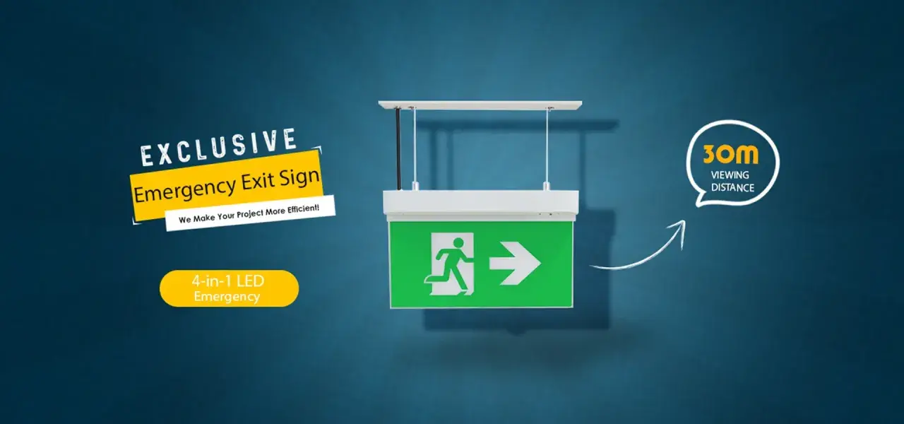 Lampe de secours verte avec symbole de sortie, idéale en cas de coupure de courant. Visibilité 30m.