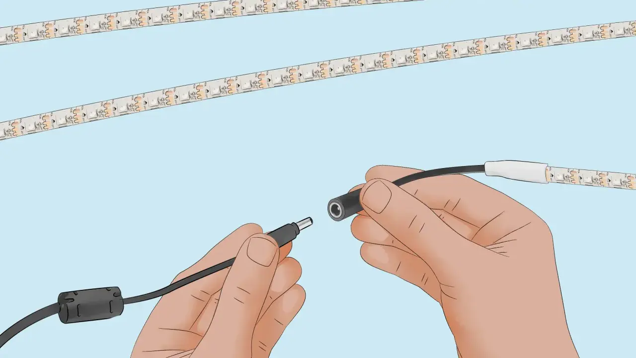 Connexion d'une alimentation à une réglette LED extra plate.