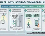 Schéma des règles de commande pour un circuit lumière : un dispositif par point lumineux, positionnement idéal, options automatiques et bénéfices.