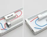 Comparaison : tube fluorescent avec ballast vs tube LED. Faut-il un starter pour un tube LED ? Non, le tube LED n'en a pas besoin.