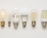 Six ampoules, dont une incandescente allumée, une bougie, une fluocompacte, une LED blanche, une LED filament et une LED maïs. La plupart sont non dimmable, signification : elles ne peuvent pas être variées.