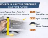 Mesure de la hauteur minimum faux plafond pour spot. Un mètre mesure l'espace disponible au-dessus d'un spot encastré.