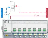 Schéma de câblage pour un disjoncteur lave-vaisselle, montrant la connexion d'un parafoudre et de disjoncteurs de 16 mm².