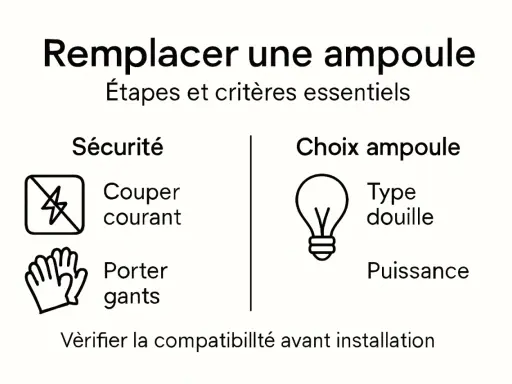 Guide pour changer une ampoule de plafonnier hublot : sécurité (couper courant, porter gants) et choix ampoule (type douille, puissance).
