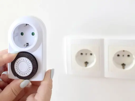 Une main ajuste le cadran d'un minuteur mécanique, montrant comment fonctionne un minuteur pour programmer des appareils électriques.