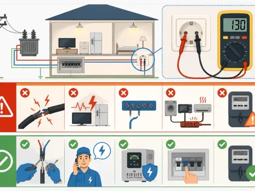 Schéma électrique domestique : vérification du voltage prise France, dangers et bonnes pratiques.