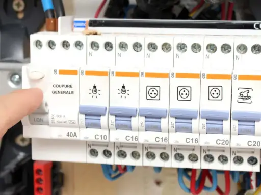 Main disjoncteur activé par un doigt, montrant le pouvoir de coupure de l'appareil pour la sécurité électrique.