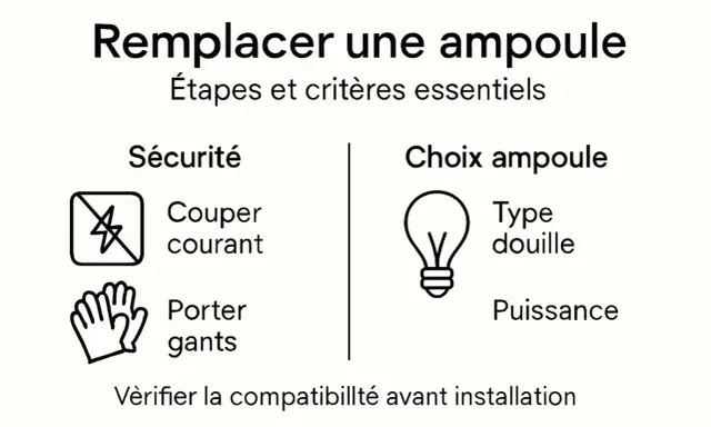 Guide pour changer une ampoule de plafonnier hublot : sécurité (couper courant, porter gants) et choix ampoule (type douille, puissance).