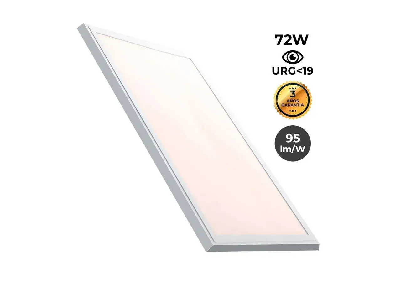 Plaque led 72W URG<19, 3 ans de garantie, 95 lm/W. &Eacute;clairage moderne et efficace.